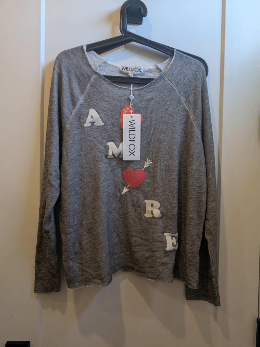 Wildfox “Amore” off the shoulder raw hem sweatshirt XS